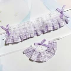 ☆No.1621 にじぱぺっと ぬい服 ヘッドドレス スタイ 紫 チェック