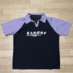 ロゴ入り半袖ポロシャツ　L ブラック　パープルのサムネイル