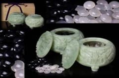 超希少・最高級】 龍彫刻碧玉翡翠 碁笥 碁石 セット 木箱付 翡翠 瑪瑙