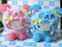 パンダ ハローキティ　リボンがいっぱいBIGぬいぐるみピンク ブルーセット