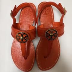 美品】トリーバーチレザー トング サンダル オレンジ 7.5M（24.5cm