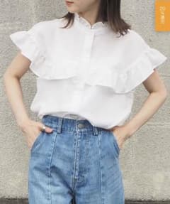 グリーンメン様専用⭐︎タグ付き❗️フリルフレンチスリーブブラウス　#ホワイトのサムネイル