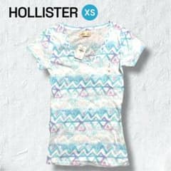Hollister 반소매 T 셔츠 XS 지오메트릭 무늬 신품 V 넥 하늘색