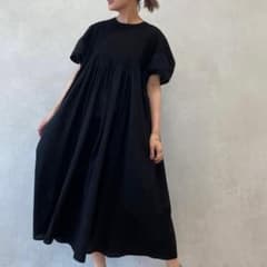 BEARDSLEY コンビギャザー コクーンスリーブ ワンピース ブラック