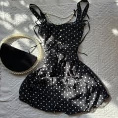 ダークコア coquetteフリルドットシースルー水玉バルーンワンピース