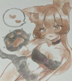 猫*山様 【一点物】猫耳 女の子 猫ちゃんコスプレ 水彩画 イラスト 原画のサムネイル
