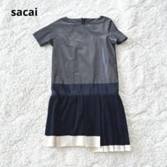 sacai サカイ 異素材切替 ワンピース プリーツ シルク アシメ 変形