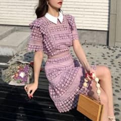 襟付き レース ミニワンピース ピンクのサムネイル