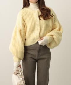 【Heather】モヘアライクショートニットカーディガン イエローのサムネイル
