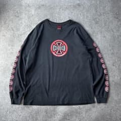 INDEPENDENT 90〜00s 長袖 Tシャツ アイアンクロス 袖プリント 00s インディペンデント ロンt ブラック XL 袖プリント アイアンクロス
