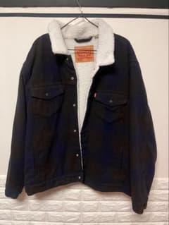 LEVI'S ダークブルー チェック フリースジャケット L 週末値下げのサムネイル