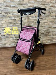 【美品】エアウォーカー島製作所、折りたたみ式シルバーカー ピンク 4輪 美品】エアウォーカー島製作所、折りたたみ式シルバーカー ピンク 4輪