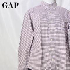 【人気】GAP チェックボタンダウンシャツ クラシックフィット 白×バーガンディ