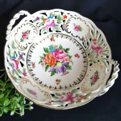 ヘレンド　フルーツフラワー バスケット VALENTINO ハンドペイント 陶器フルーツフラワーバスケット 透かし彫