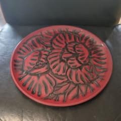 鎌倉彫 盆 牡丹文様 丸盆 伝統工芸