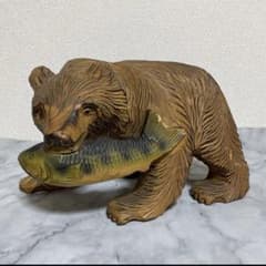 アンティーク】木彫りの熊 鮭咥え 木彫り熊 北海道 民芸品 伝統工芸