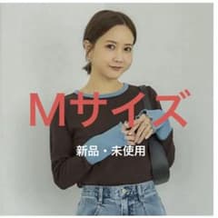 【新品】しまむら田中里奈mysa配色テレコTシャツM 中茶ブラウン×ライトブルーのサムネイル