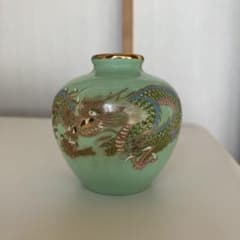 龍装飾陶器花瓶 お香立て 龍の一輪挿し 竜 花びん 昭和レトロ