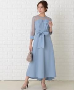 LaceLadies ドット柄7分袖レースリボンベルトフォーマルワンピースドレスのサムネイル