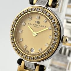 稼動 腕時計　BALENCIAGA バレンシアガ　新品電池　スクエア　F38 稼働/新品電池/箱付き】バレンシアガ 12P ダイヤベゼル 腕時計