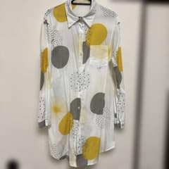 長袖 シャツ ホワイト イエロー グレー 総柄　M〜Lのサムネイル