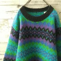 海外輸入 90s フェアアイル モヘア混 モケモケ ローゲージニット M～L 