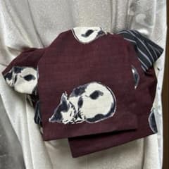 大人の兵児帯、墨絵風猫柄、半衿付きリトルローズ♡おまとめです 大人の兵児帯、墨絵風猫柄リバーシブル長め - メルカリ