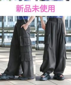 新品 HARE メタルZIPワイドカーゴパンツ カーゴパンツ ブラック F