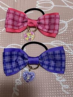 キミとアイドルプリキュア　チャーム付きリボンヘアゴム2個セット（ピンク・紫）