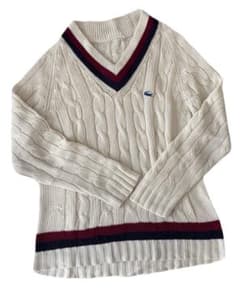 LACOSTE Vネック ケーブルニット セーター 古着のサムネイル