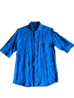 MEN’S MELROSE 麻（リネン）100%半袖シャツ 青 S 美品 夏服のサムネイル