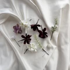 가을 겨울 초콜릿 코스모스 작은 꽃 조화 헤드 파트 헤어 파트 머리 장식 전 촬영