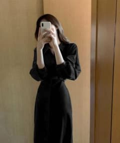 ロングシャツワンピース ブラック 長袖のサムネイル