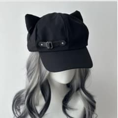 黒　キャップ 帽子 ツバあり ブラック 猫耳 ベルト ハート サブカル 791のサムネイル