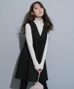 極美品 アプワイザーリッシェ フレアツイードジャンスカ ラメ ブラック 極美品 アプワイザーリッシェ フレアツイードジャンスカ ラメ ブラック