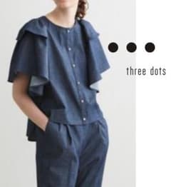 値下げ】three dots☆ダンガリーフリルスリーブシャツ - メルカリ