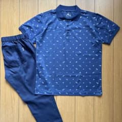 ゴルフウェア セットアップ Lサイズ ネイビー 総柄ポロシャツ＆ストレッチパンツのサムネイル