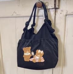 新品　しまむら　青木美沙子　刺繍トートバッグ　くまちゃん　ブラックのサムネイル