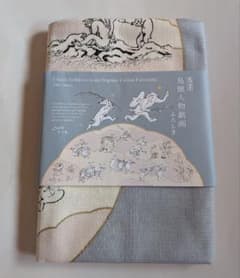 MUSUBI 鳥獣人物戯画 ふろしき 100cm 蓮の葉 グレー