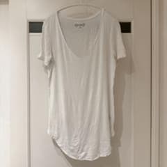 マッド Tシャツ 深Vネック 半袖 裾ラウンド 白 無地 レーヨン Lのサムネイル