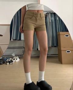 レディース デニムショートパンツ ハイウエスト Y2K ストリート ベージュのサムネイル
