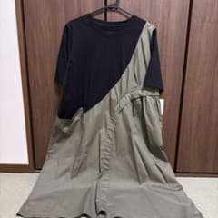 Epoch バイカラー 半袖 ロングワンピース カーキ×ブラックのサムネイル