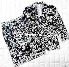 レオナール セットアップ 麻100% 花柄 モノトーン ジャケット スカート