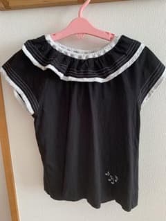 ハッカキッズ　ラグランフレア半袖　黒　音符刺繍　140
