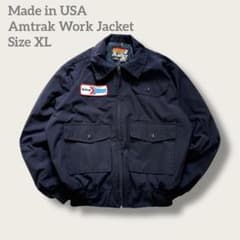USA製 Amtrak企業ロゴ ワークジャケット XL ネイビー 短丈 ブルゾン