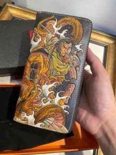 長財布　レザー牛革　手彫り　ハンドメイドのサムネイル