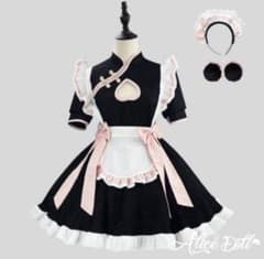 チャイナ風 メイド服 コスプレ衣装 ブラック ピンクのサムネイル