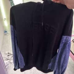 MERGE ロゴ パーカー ブラック×デニム切り替え