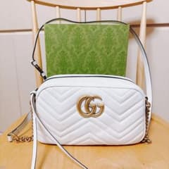 万*郎様 GUCCI グッチ 白 ショルダーバッグ GGマーモント　キルティング 万*郎様 GUCCI グッチ 白 ショルダーバッグ GGマーモント キルティング