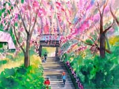 水彩画 春の階段 額装品 F6号サイズ 水彩画 春の階段 額装品 F6号サイズ - メルカリ